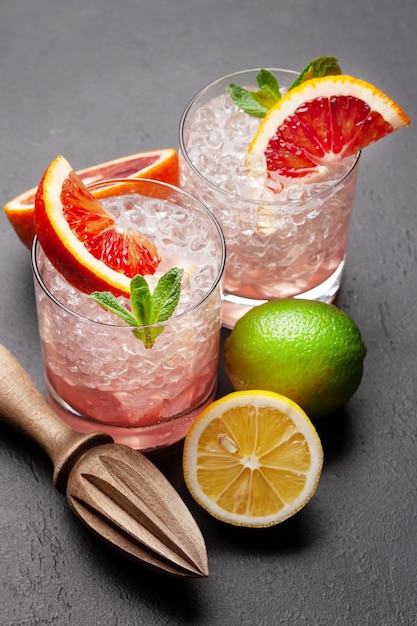 Fresh citrus lemonade with blood oranges and crushed ice