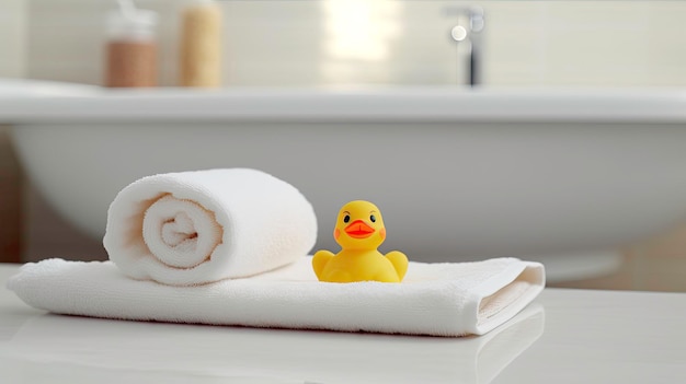 Fresh and Clean Bathroom with Folded Towels and Duck Decor AI Generated Illustration