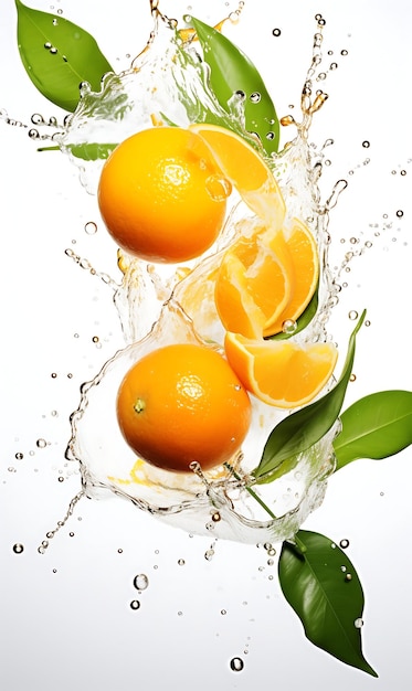 Fresh Clementine and splash of water on white background