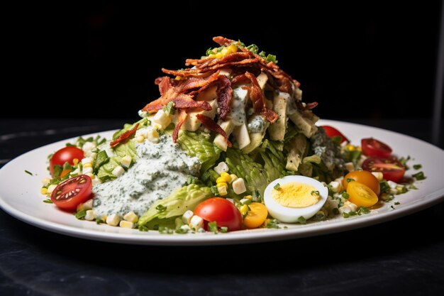 A fresh Cobb salad with grilled chicken blue cheese and