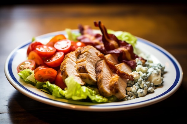 A fresh Cobb salad with layers of avocado hardboiled e