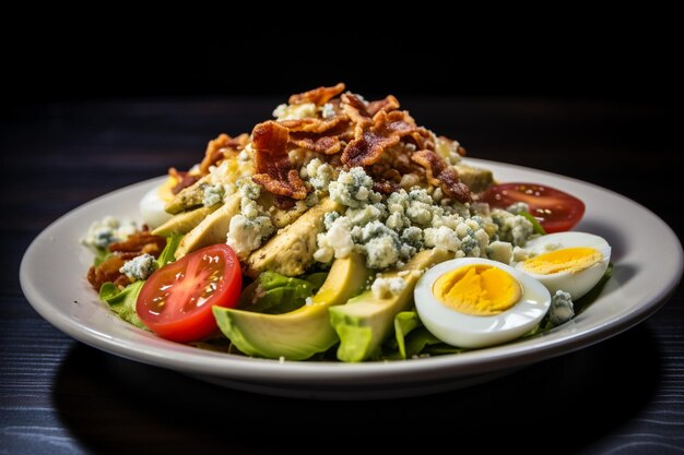 A fresh Cobb salad with a side of creamy ranch dressing