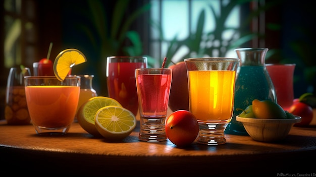 Fresh cocktails and tropical juice drinks Generative AI