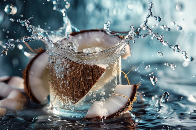 Photo fresh coconut water with coconut