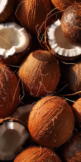 Fresh Coconuts Split Open and Ready to Enjoy