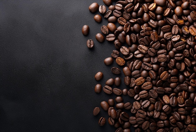 Fresh Coffee Beans On Dark Background with empty space for text