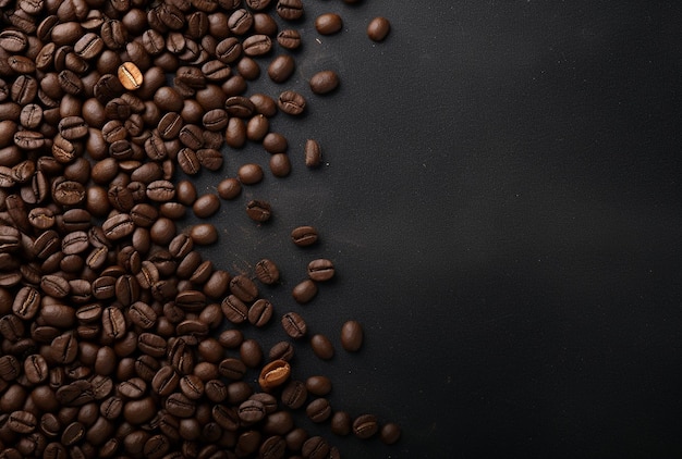 Fresh Coffee Beans On Dark Background with empty space for text