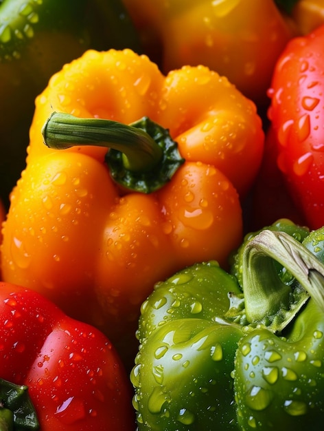 Photo fresh colorful bell peppers with water droplets vibrant vegetables