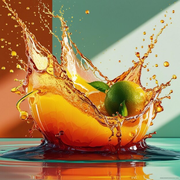 Photo fresh and colorful orange juice splash design