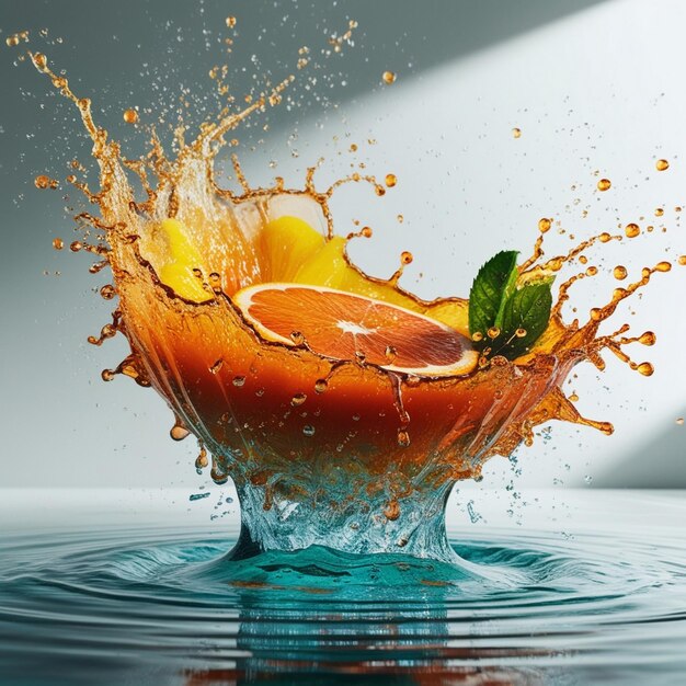 Photo fresh and colorful orange juice splash design