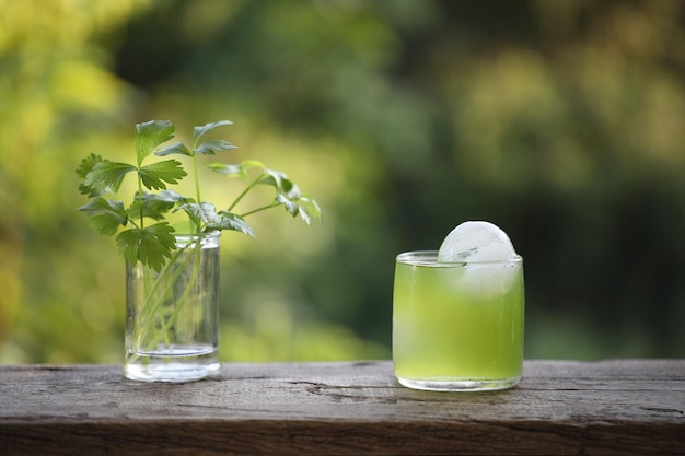 Fresh coriander juice glass cup