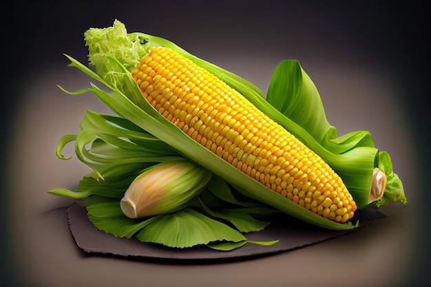 Fresh corn on a black background vegetables top view free copy space