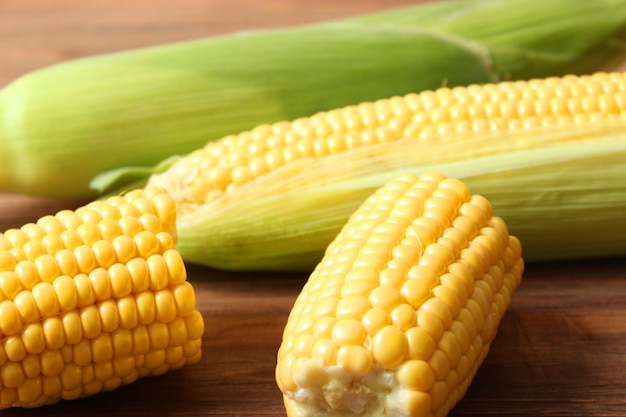 Fresh corn closeup on the table closeup