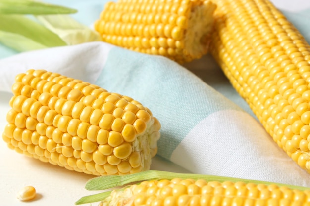 Fresh corn closeup on the table closeup