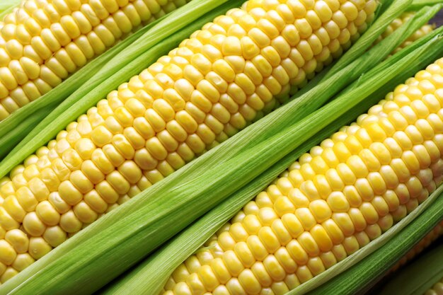 Fresh corn on cobs closeup