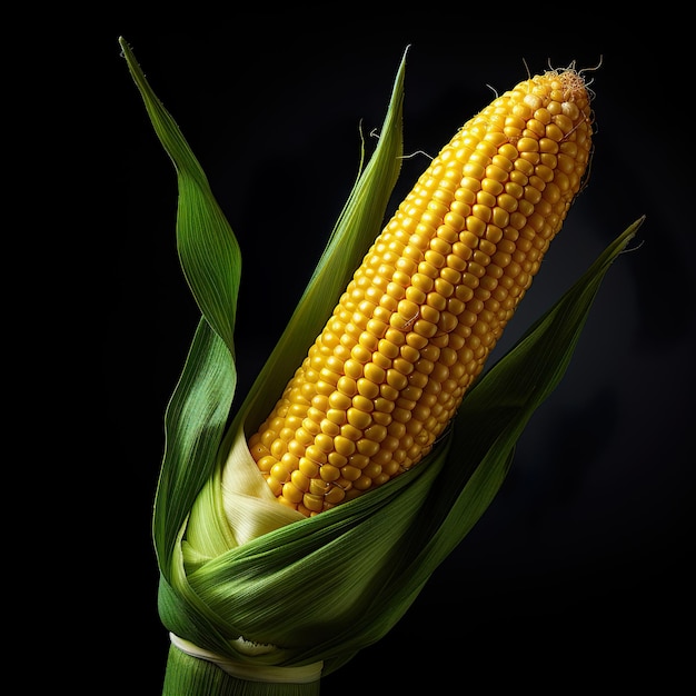 Fresh corn isolated on black background