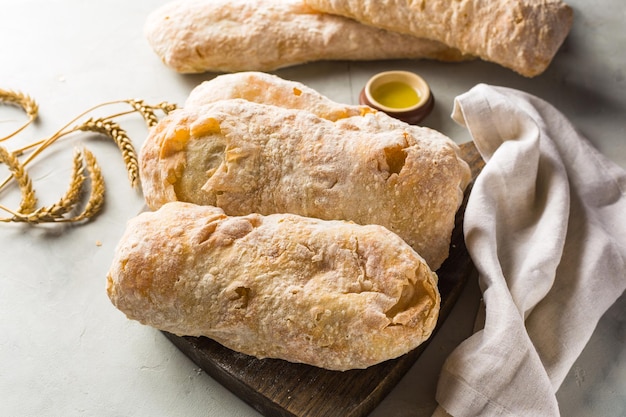 Fresh crispy ciabatta italian wheat bread