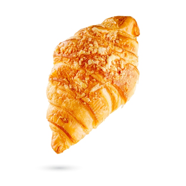 Fresh croissant with cheese isolated on white background