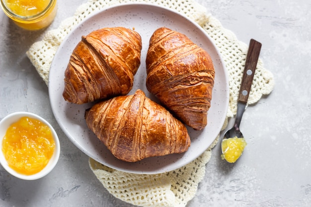 Fresh croissants Freshly baked french croissants with jam