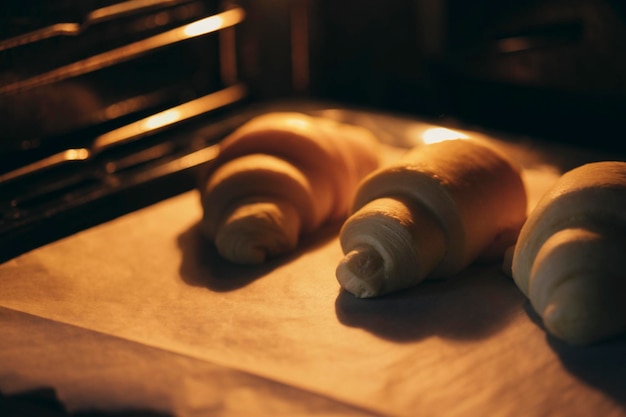 fresh croissants in the oven