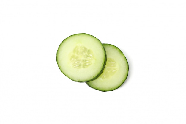 Fresh cucumber slices isolated on white background