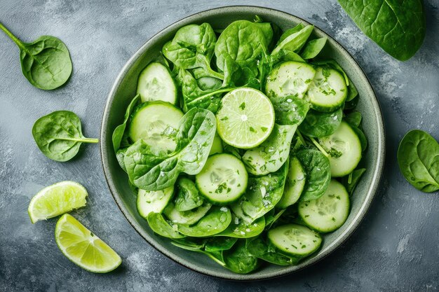 Fresh cucumber and spinach salad with lime dressing perfect for healthy meals and vibrant culinary presentations