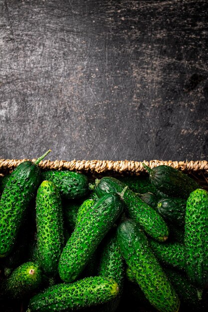 Fresh cucumbers in a basket