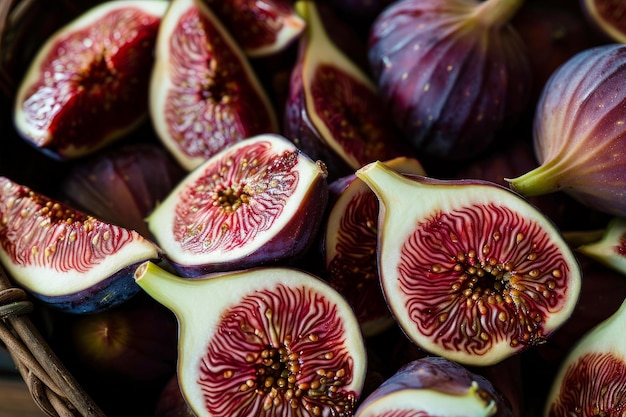 Fresh cut figs in basket closeup