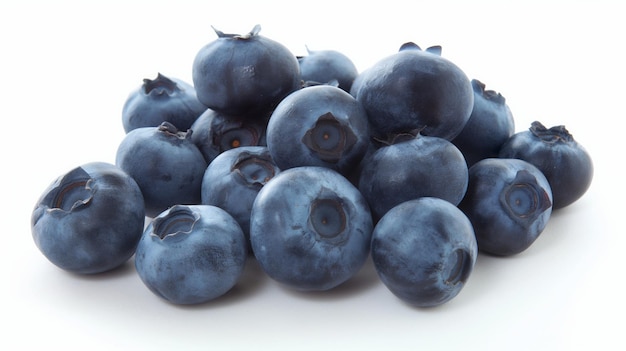 Fresh dark blue blueberries in a cluster isolated on white background highlighting juicy texture