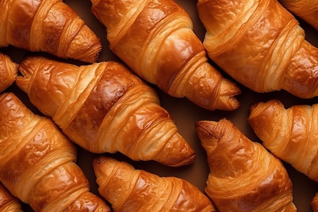 Fresh delicious croissants background Generative AI