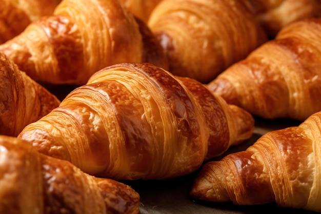 Fresh delicious croissants background Generative AI