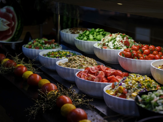 Fresh and delicious salads at the hotel buffet