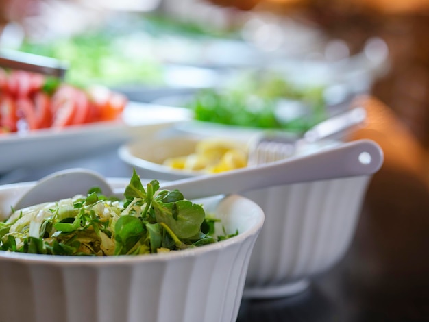 Fresh and delicious salads at the hotel buffet