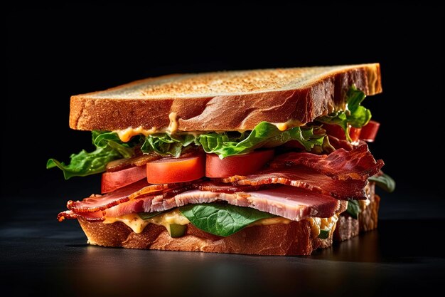 Fresh delicious sandwich isolated on dark background