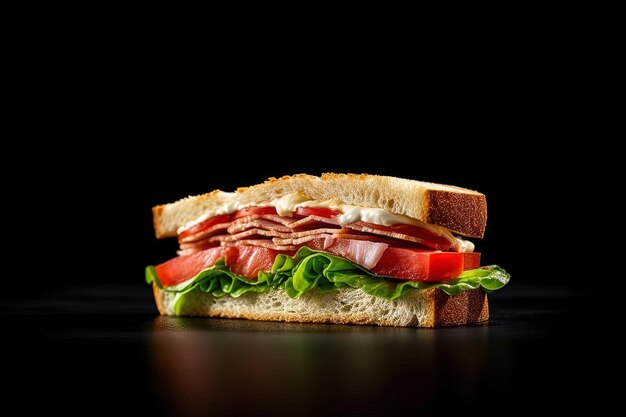 Fresh delicious sandwich isolated on dark background