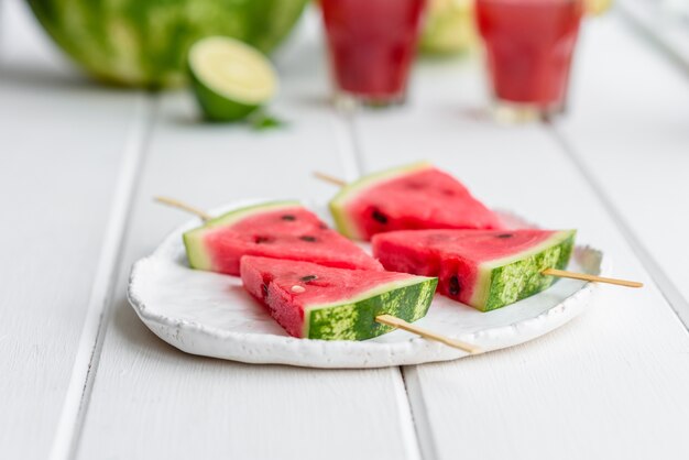 Fresh delicious watermelon slices on the plate