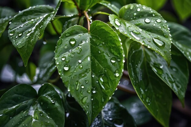 Fresh Dew on Vibrant Green Leaves