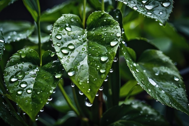 Fresh Dew on Vibrant Green Leaves