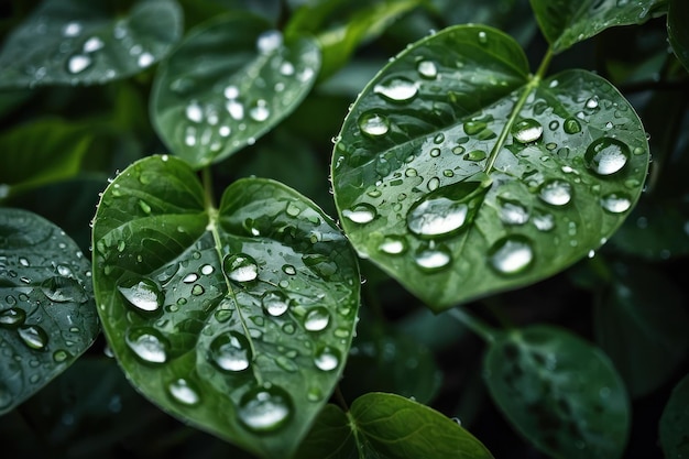 Fresh Dew on Vibrant Green Leaves