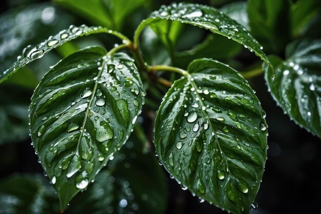 Fresh Dew on Vibrant Green Leaves