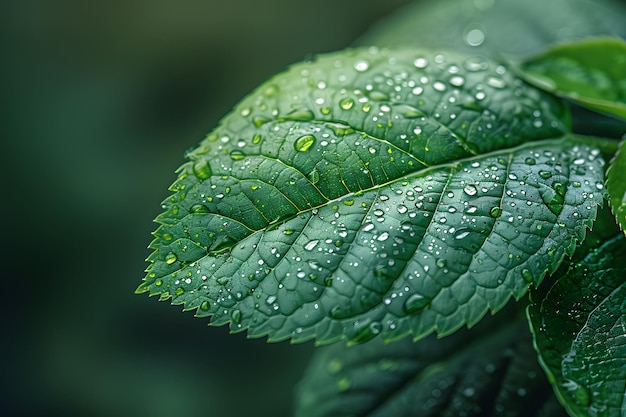 Fresh DewCovered Green Leaf with Water Droplets Nature Conservation EcoFriendly Design