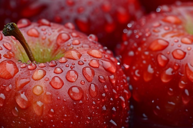 Fresh dewkissed red apples closeup