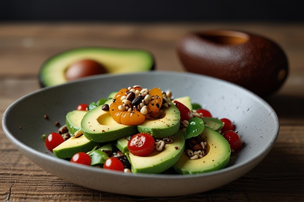 Photo fresh dish with avocado and seeds