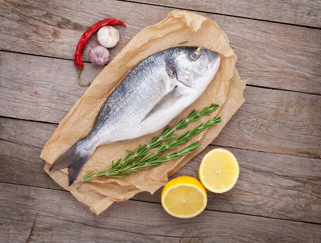 Fresh dorado fish cooking with spices and condiments