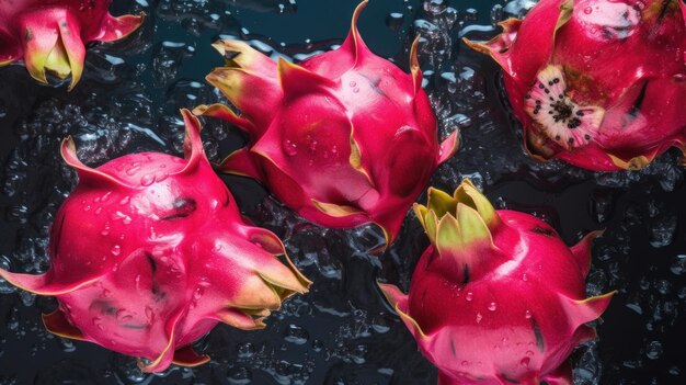 Fresh Dragon fruits on seamless background generative AI