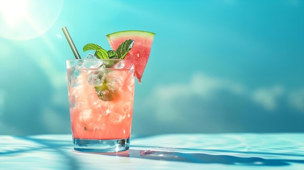 Fresh drink with watermelon and mint cold summer lemonade healthy mocktail Sunny day Generative AI