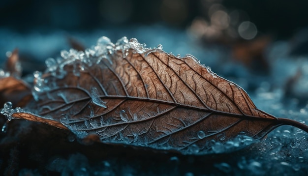 Fresh drops on leaf vein nature beauty generated by AI