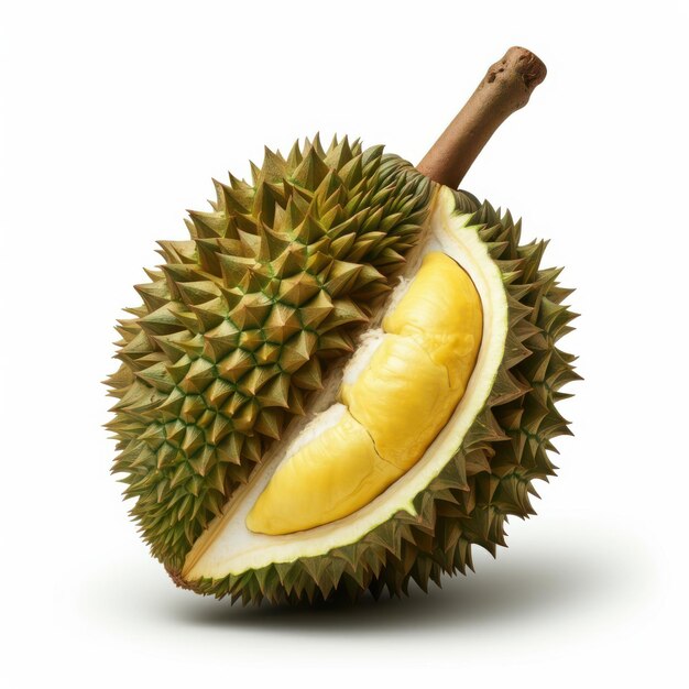 Photo fresh durian fruit and its creamy flesh on display perfect for showcasing tropical fruit food photography or culinary designs