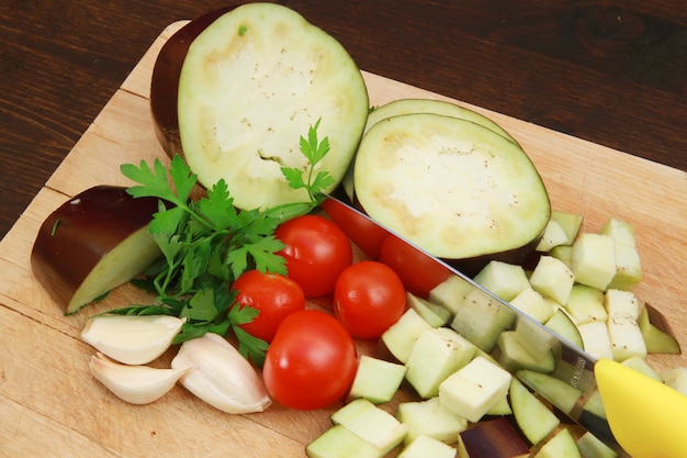 fresh eggplant  slices and cubes