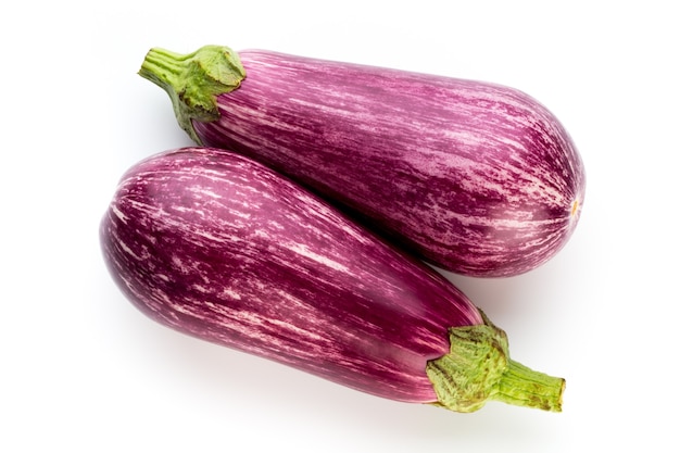 Fresh eggplants, aubergine on a white background